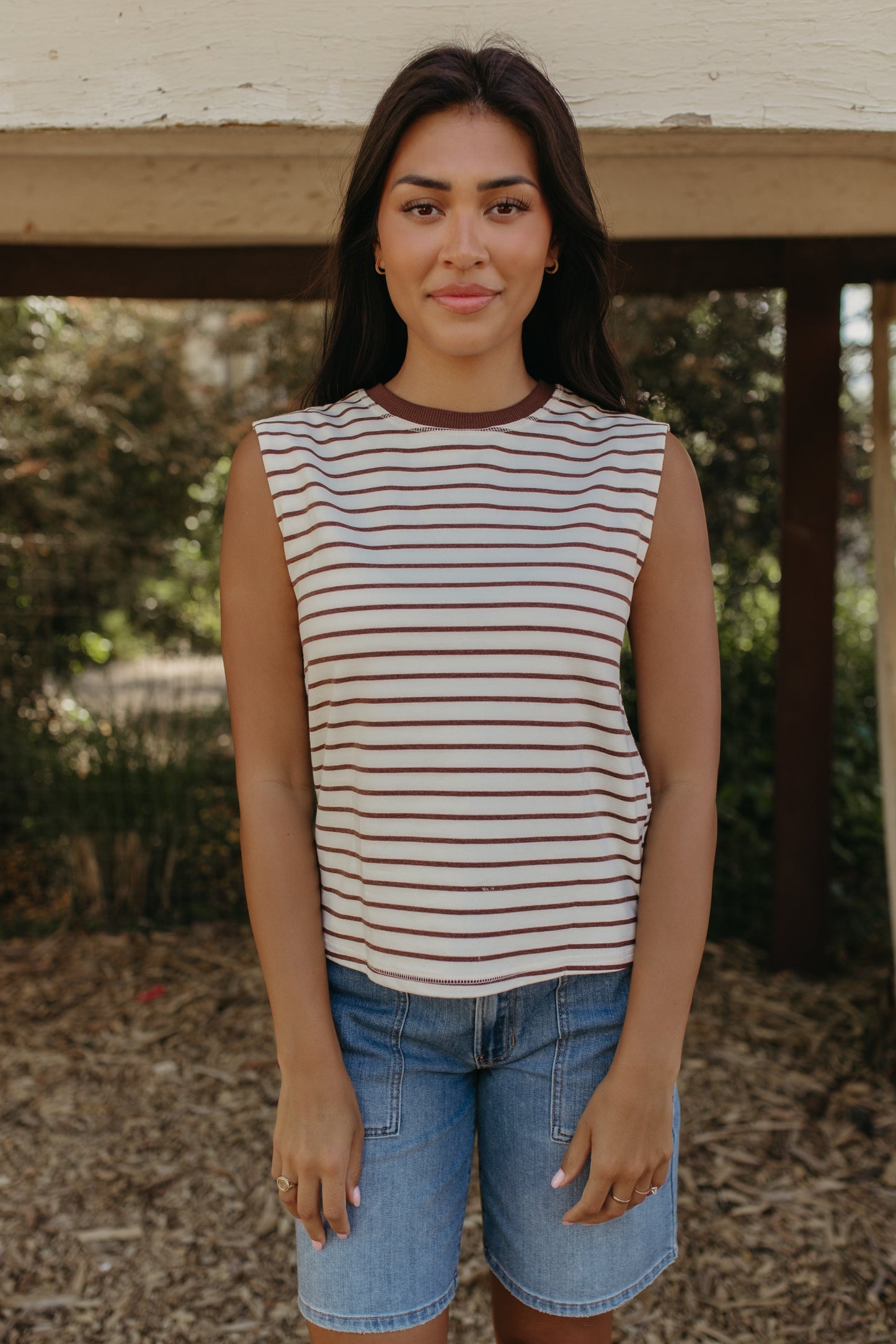 THE CORALINE BROWN STRIPED LOOSE TANK
