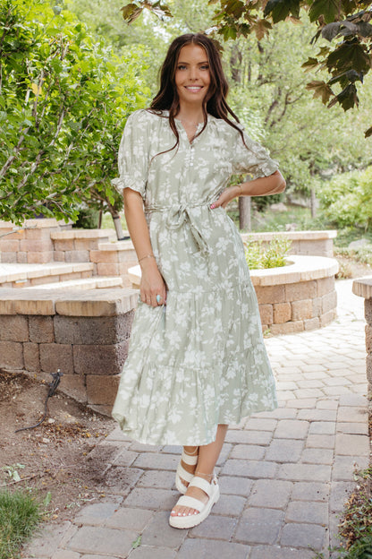 THE LYLA WHITE FLORAL DRESS IN GREEN