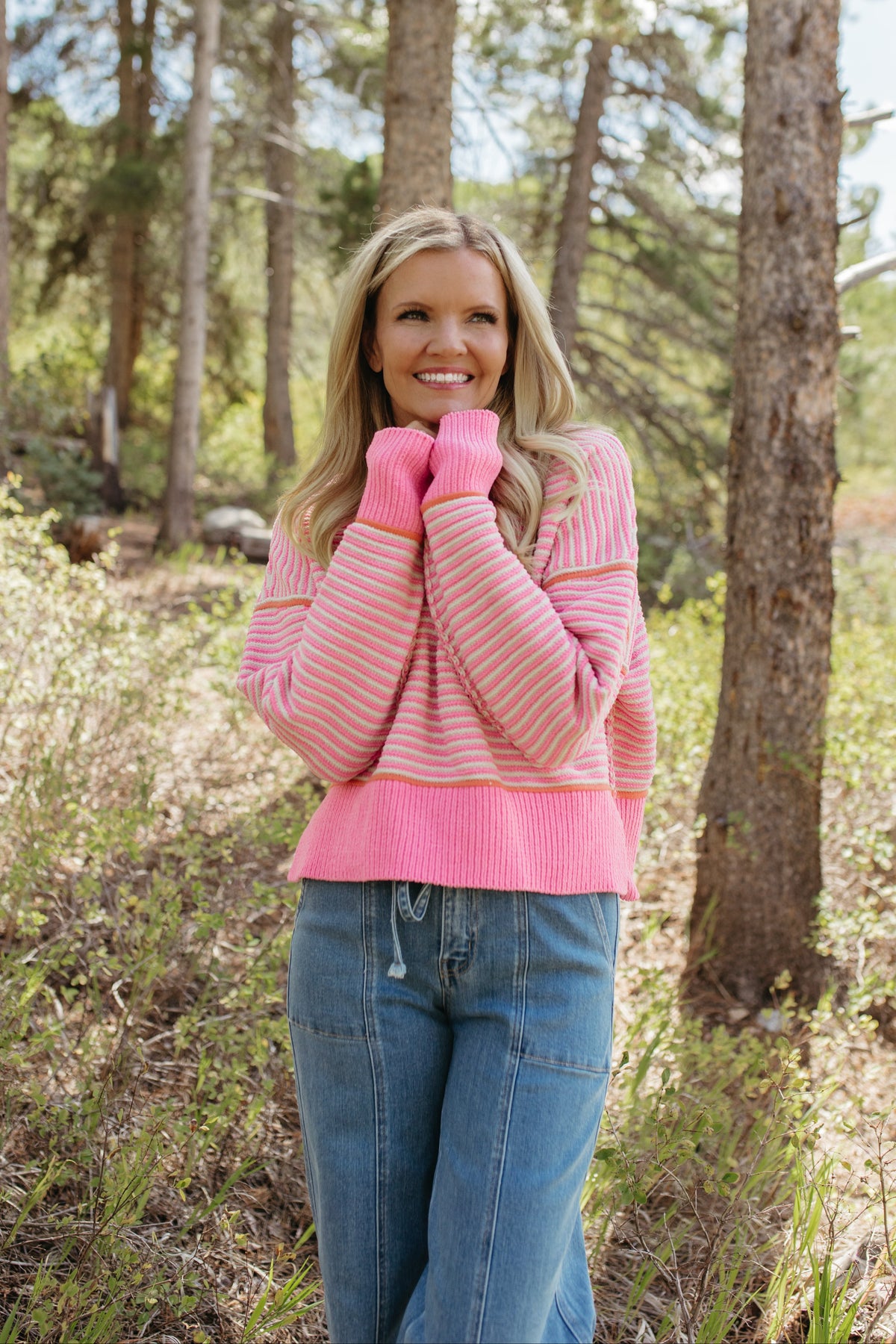 THE JENNIFER STRIPE KNIT SWEATER IN PINK