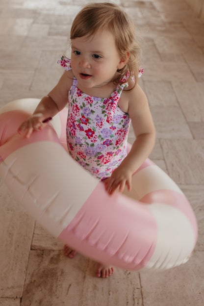 GIRLS TIE STRAP ONE PIECE IN CORAL BLOSSOM BY PINK DESERT X SARAH TRIPP