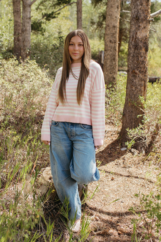 THE AMOURA STRIPED SWEATER IN PINK