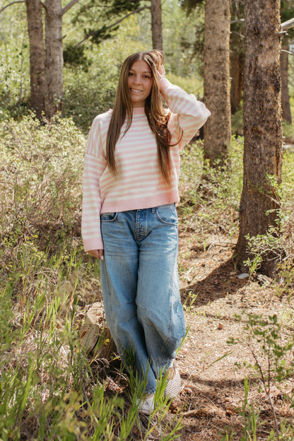 THE AMOURA STRIPED SWEATER IN PINK