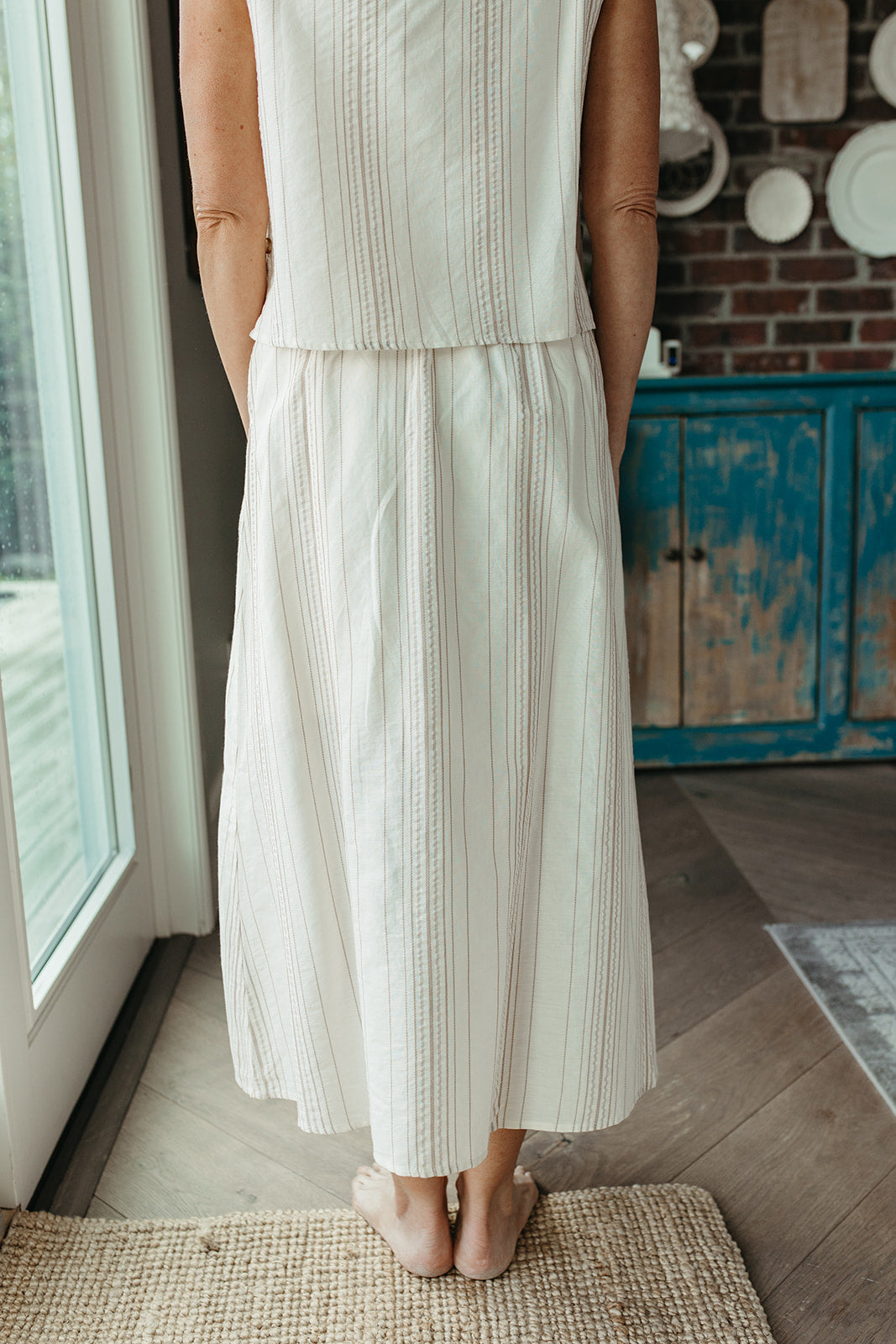 THE ZARA PIN STRIPED BUTTON SKIRT
