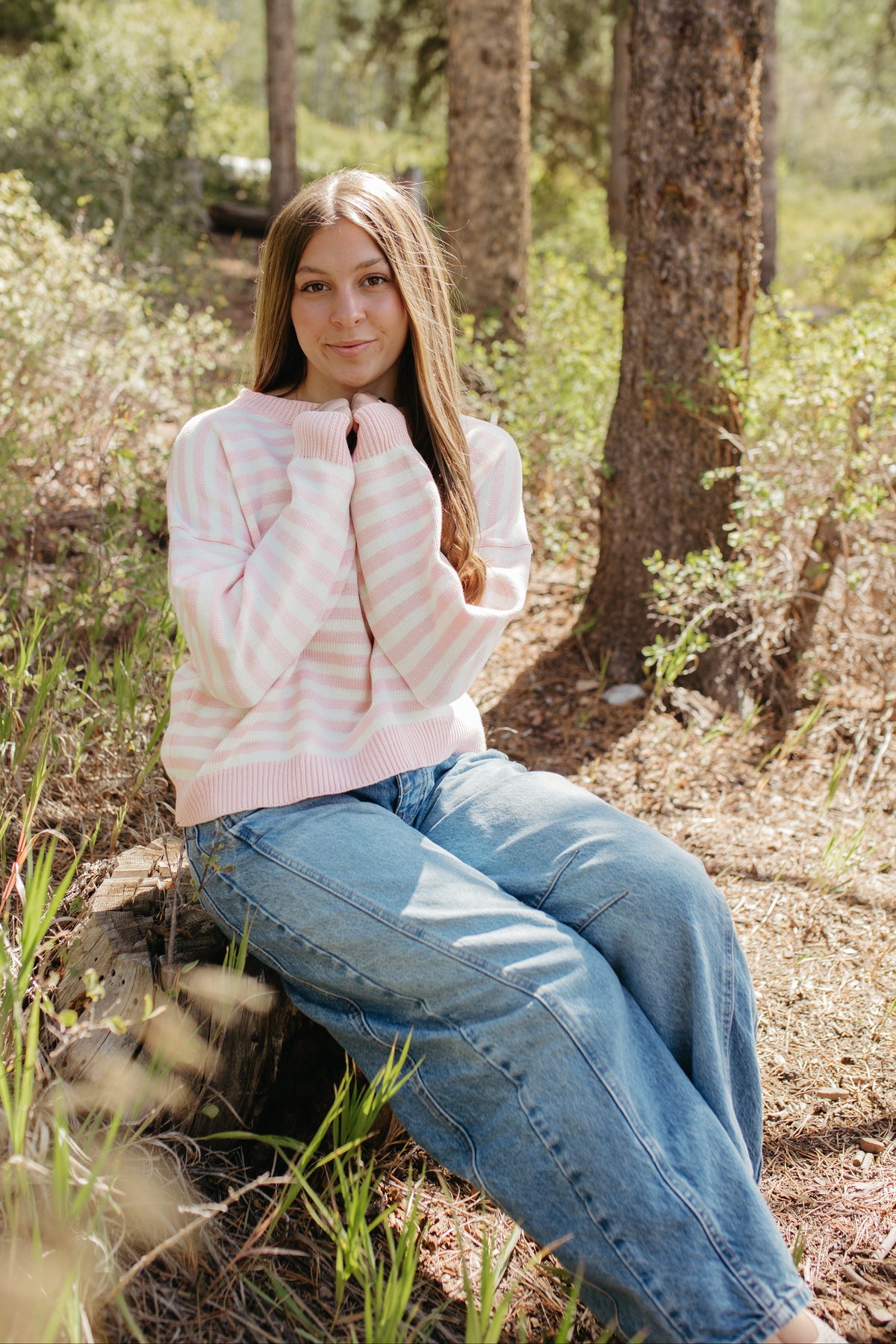 THE AMOURA STRIPED SWEATER IN PINK