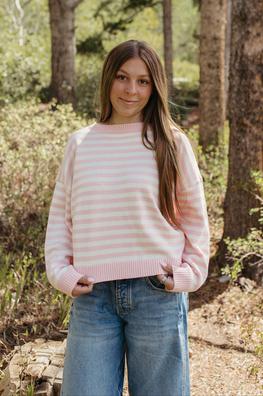 THE AMOURA STRIPED SWEATER IN PINK