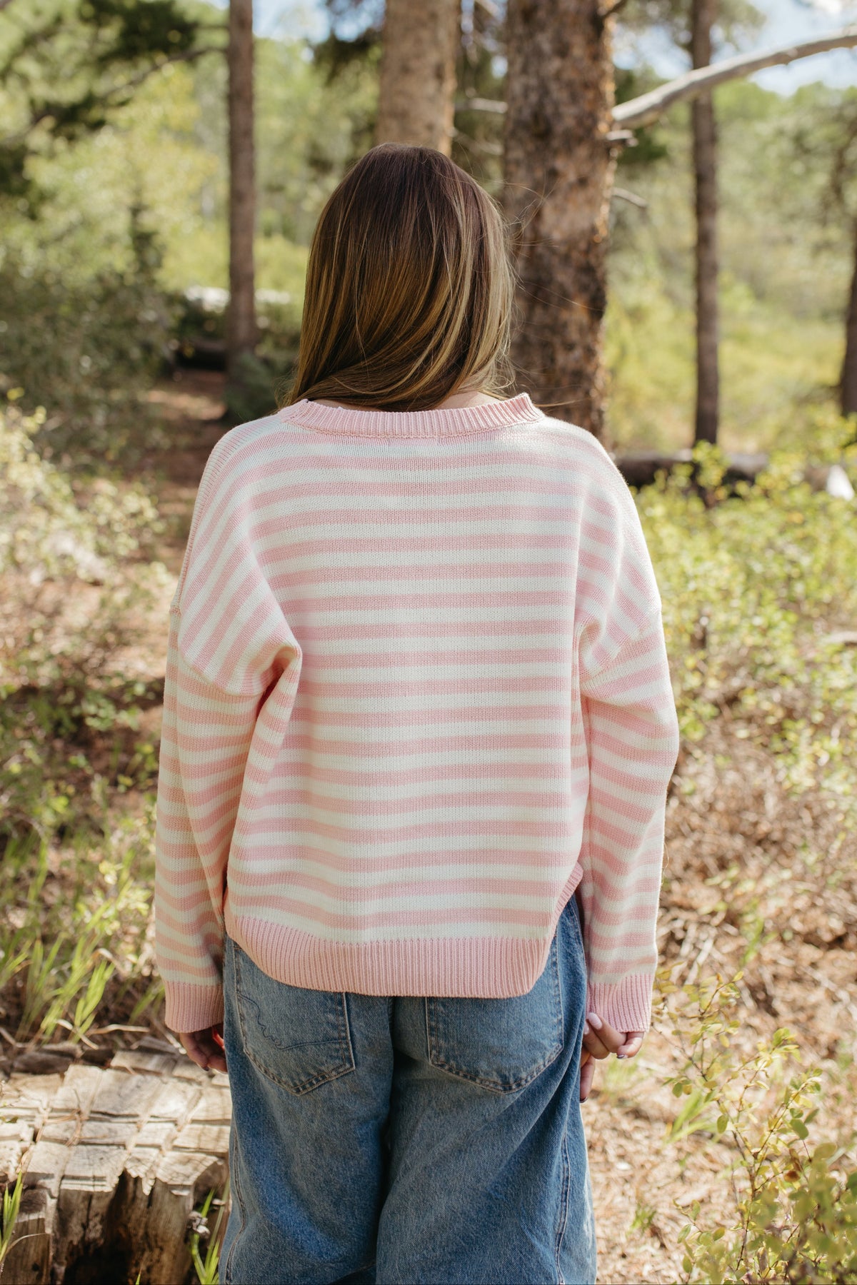 THE AMOURA STRIPED SWEATER IN PINK