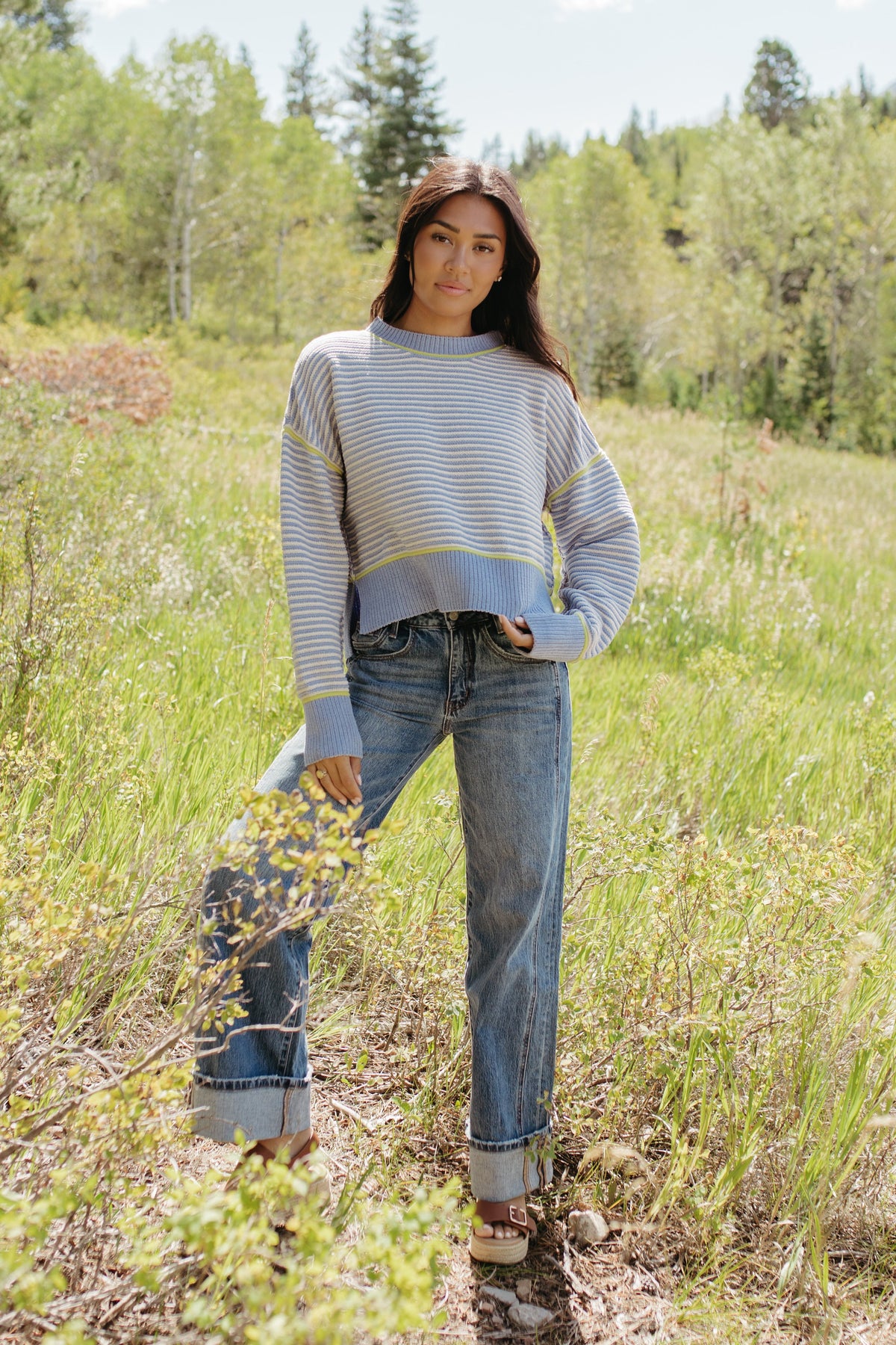 THE JENNIFER STRIPE KNIT SWEATER IN BLUE