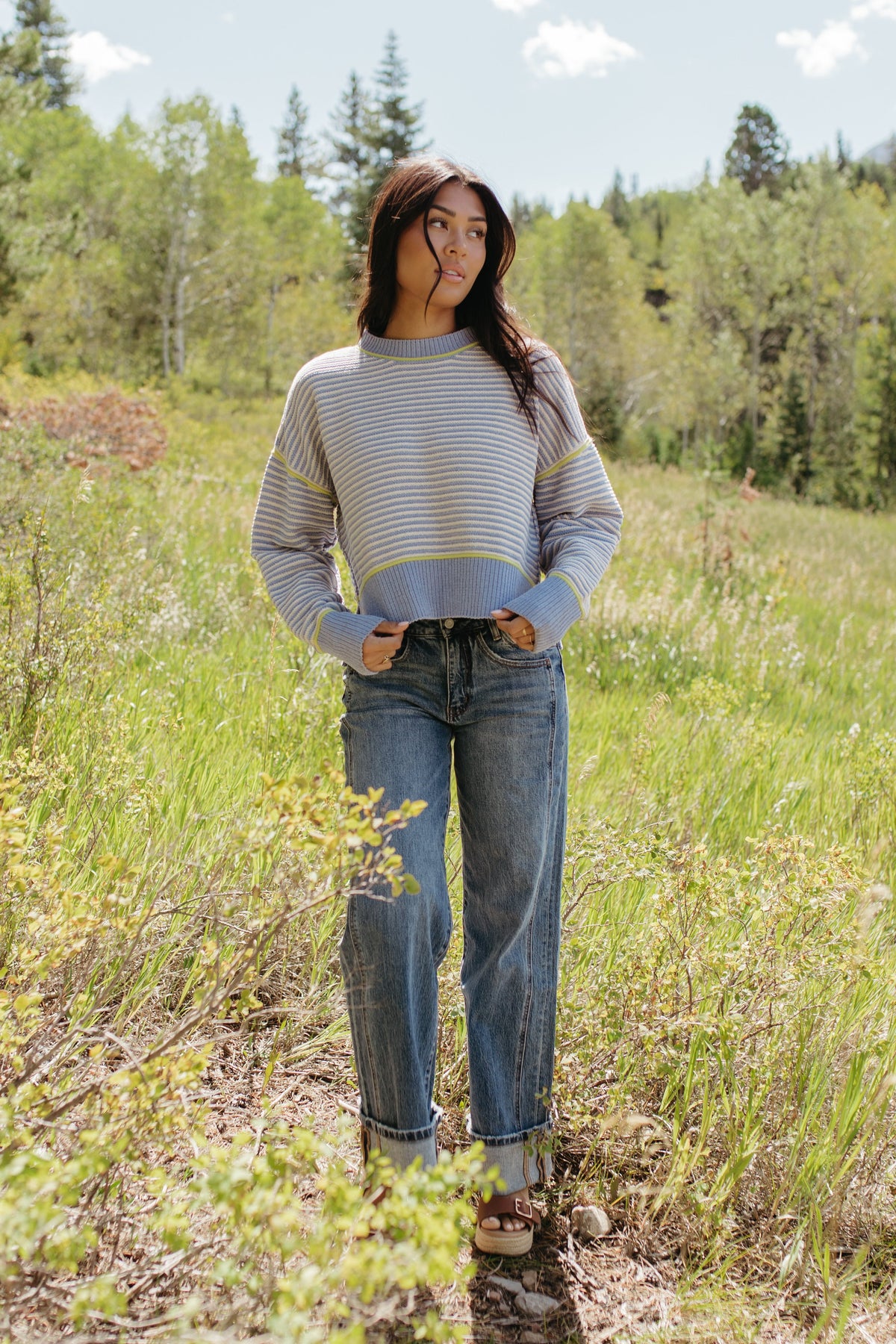 THE JENNIFER STRIPE KNIT SWEATER IN BLUE