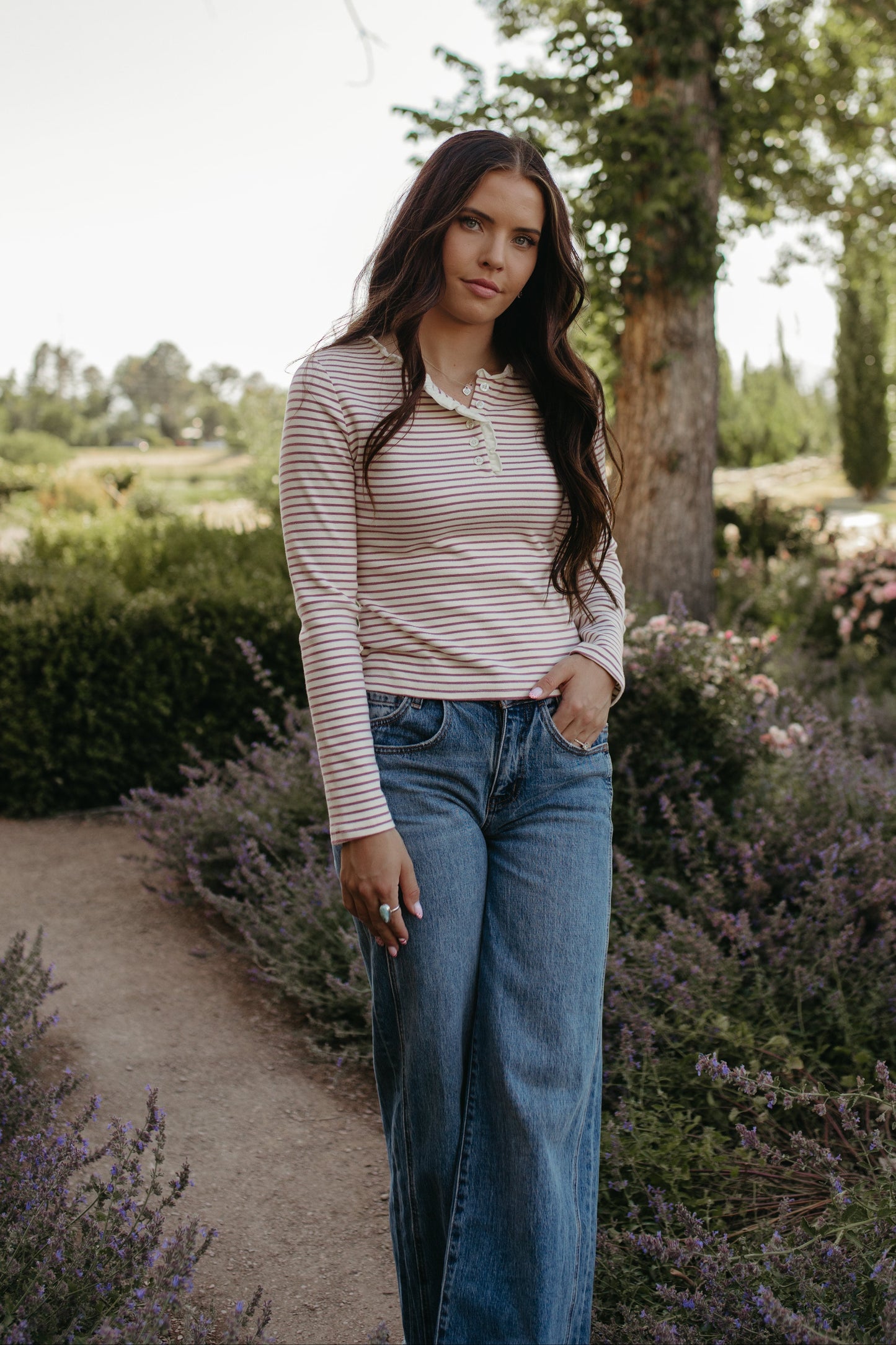 THE JOSEPHINE STRIPE RUFFLE TRIM TOP