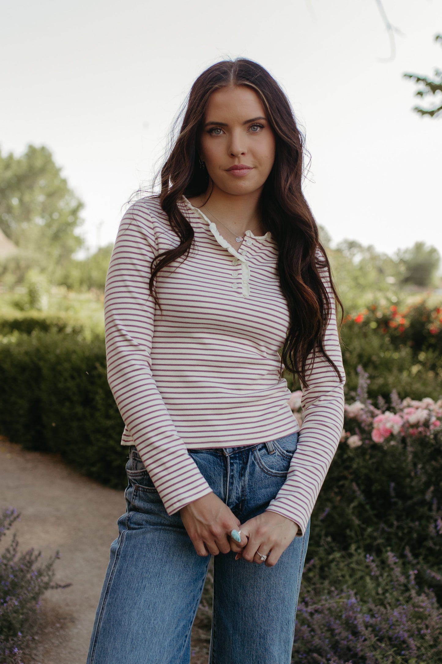 THE JOSEPHINE STRIPE RUFFLE TRIM TOP