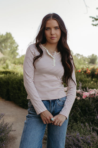 THE JOSEPHINE STRIPE RUFFLE TRIM TOP