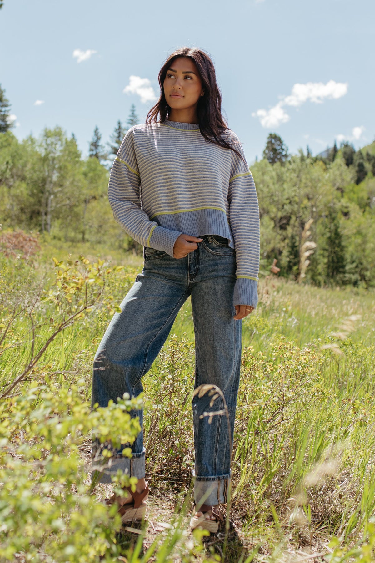 THE JENNIFER STRIPE KNIT SWEATER IN BLUE