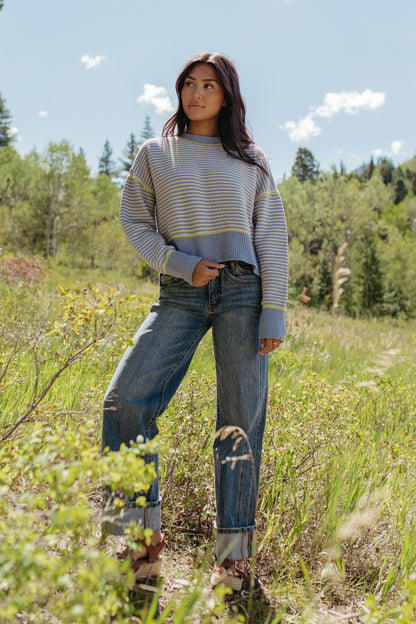 THE JENNIFER STRIPE KNIT SWEATER IN BLUE