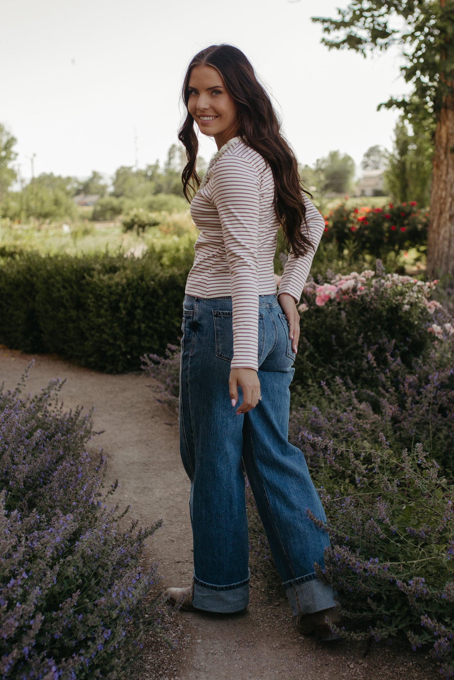 THE JOSEPHINE STRIPE RUFFLE TRIM TOP