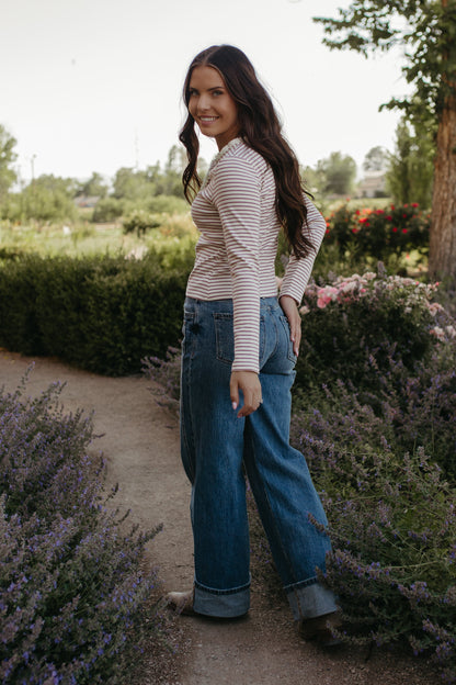 THE JOSEPHINE STRIPE RUFFLE TRIM TOP