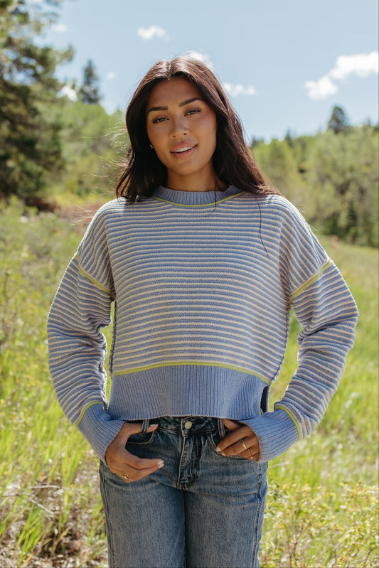 THE JENNIFER STRIPE KNIT SWEATER IN BLUE