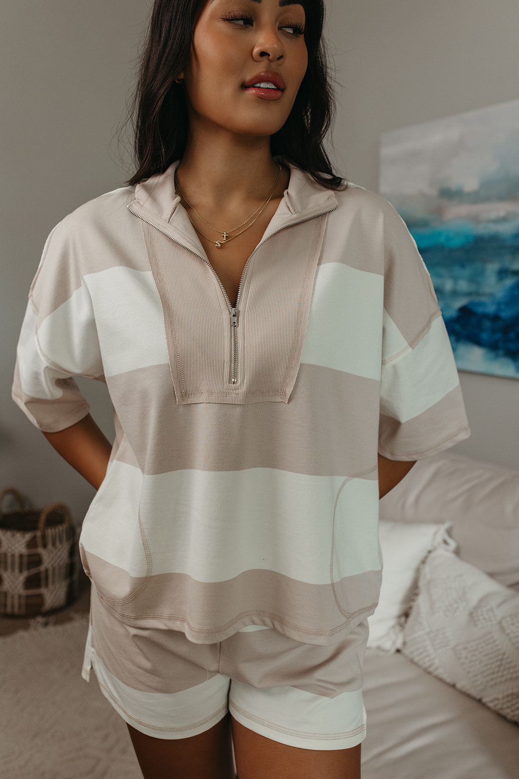 THE FRANKIE DUSTY PINK STRIPED SET