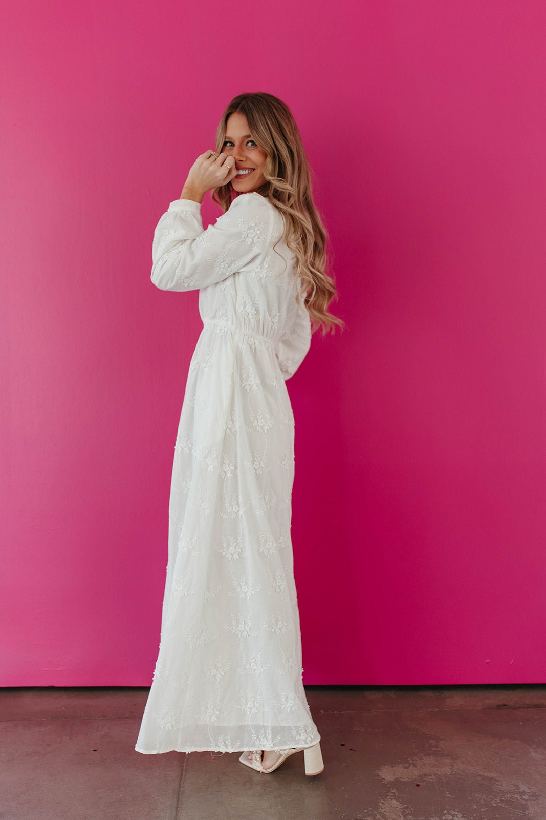 White long best sale sleeve eyelet dress