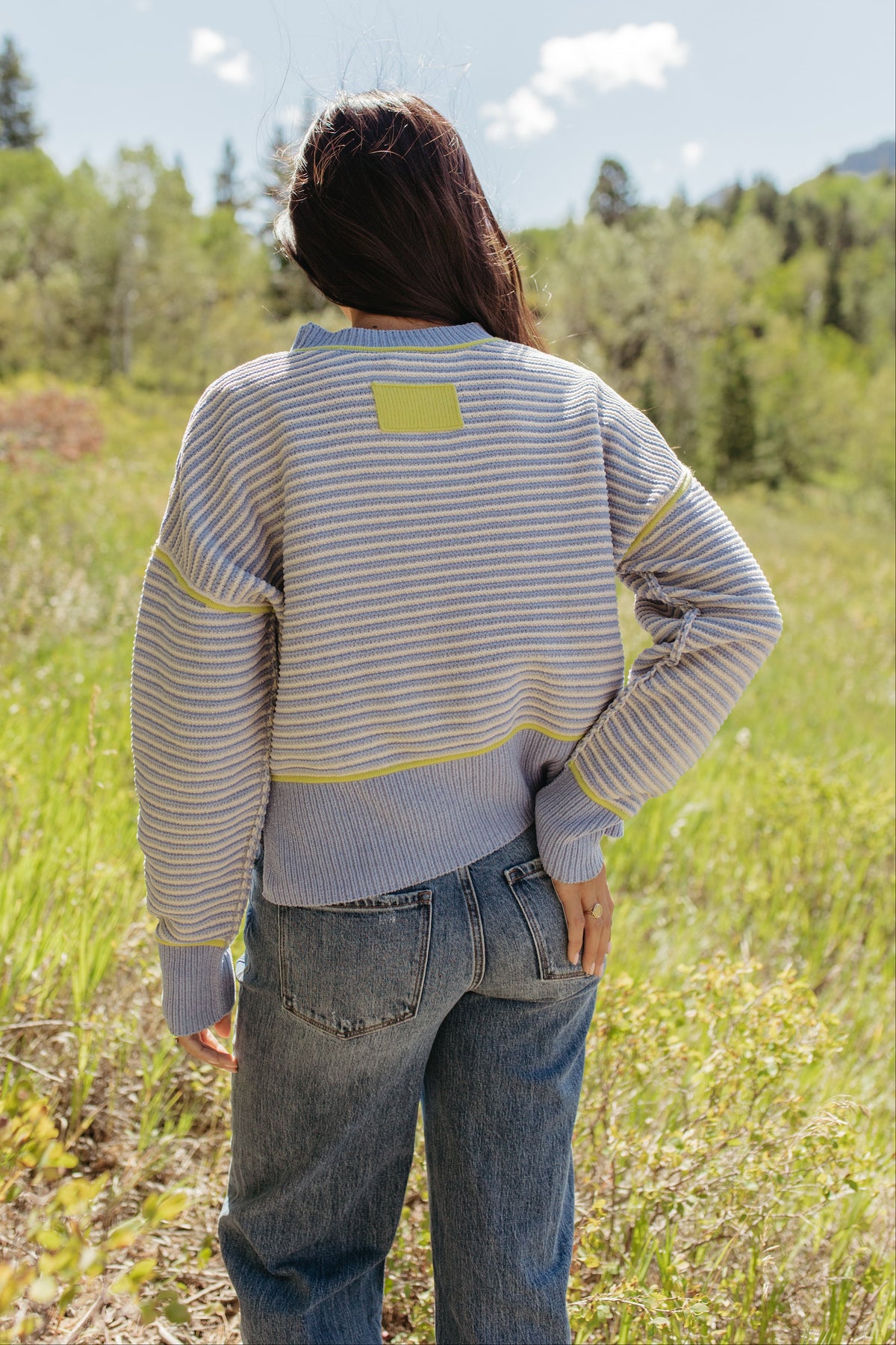 THE JENNIFER STRIPE KNIT SWEATER IN BLUE