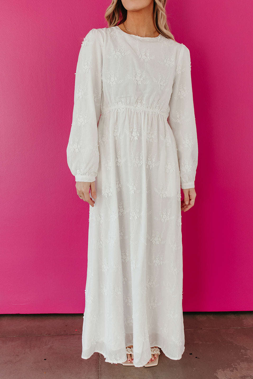 White long sleeve eyelet dress clearance