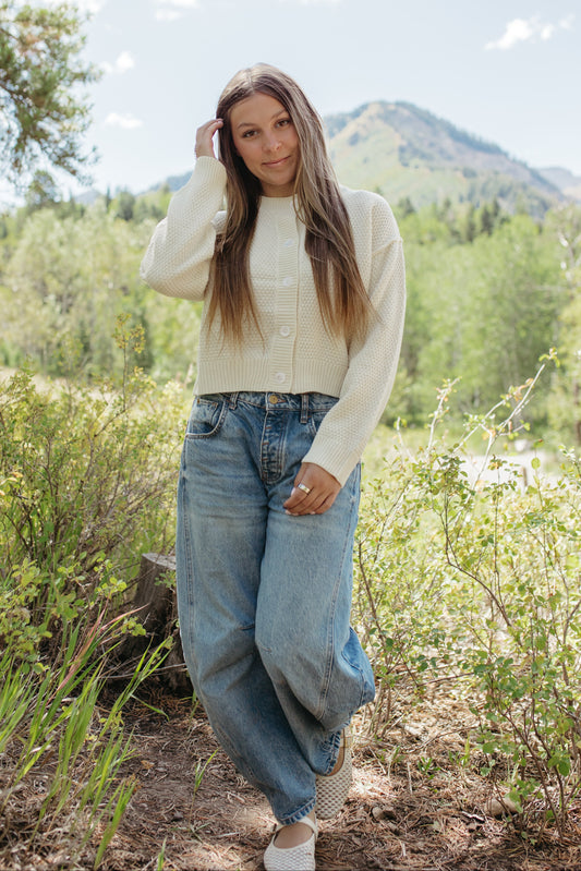 THE WINONA CREW NECK CARDIGAN IN IVORY
