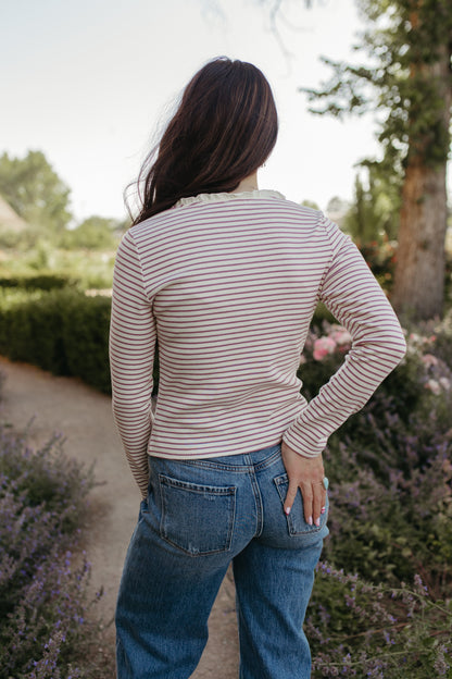 THE JOSEPHINE STRIPE RUFFLE TRIM TOP