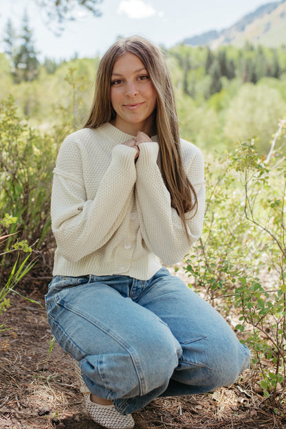 THE WINONA CREW NECK CARDIGAN IN IVORY