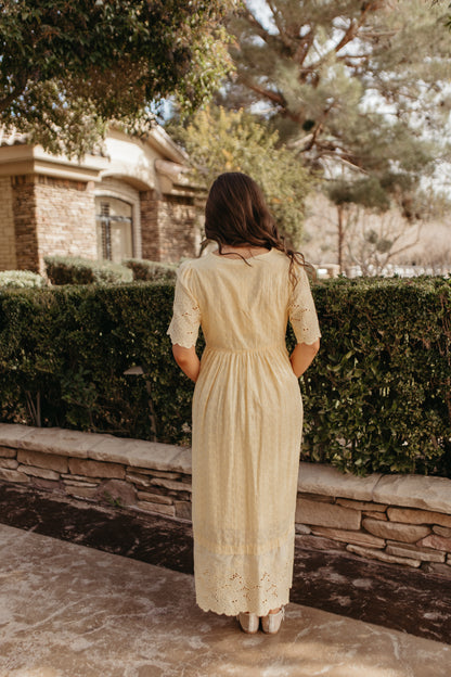 THE LEIYAH EYELET BUTTON DOWN DRESS IN SUNWASHED