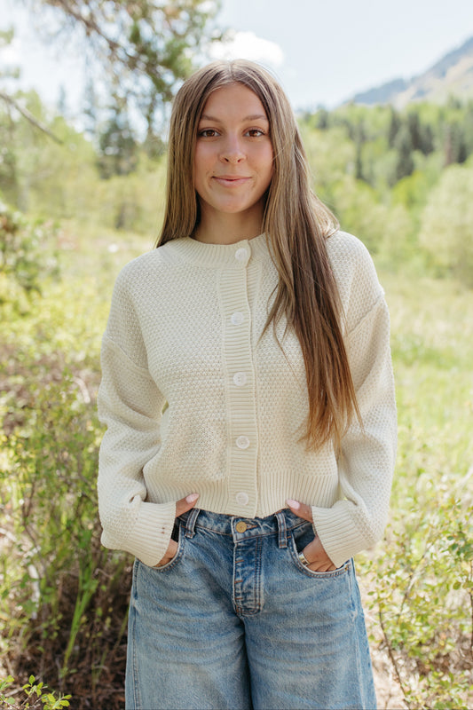 THE WINONA CREW NECK CARDIGAN IN IVORY