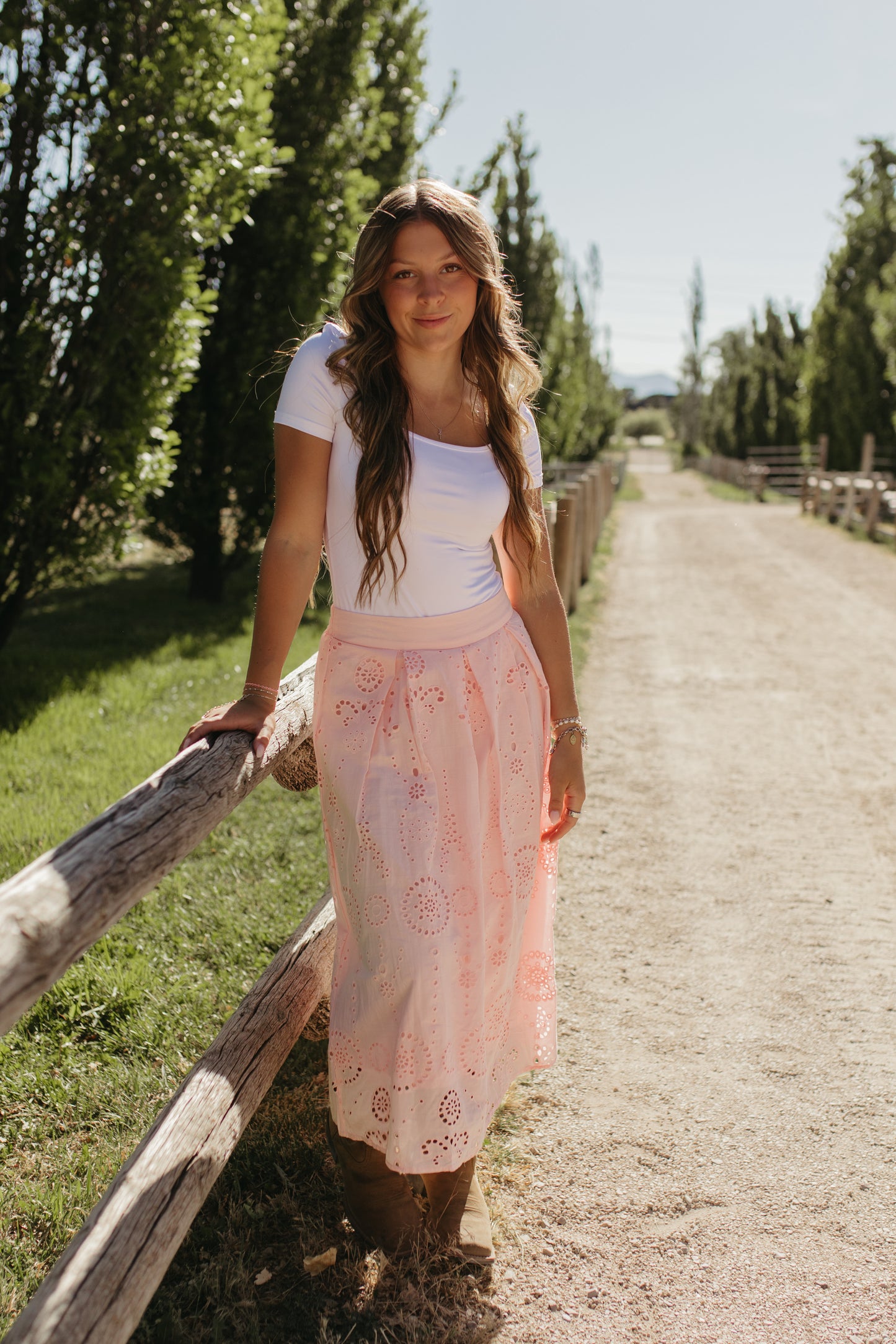THE SLOANE HIGH-RISE MIDI SKIRT IN SOFT PINK