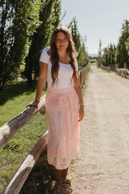 THE SLOANE HIGH-RISE MIDI SKIRT IN SOFT PINK