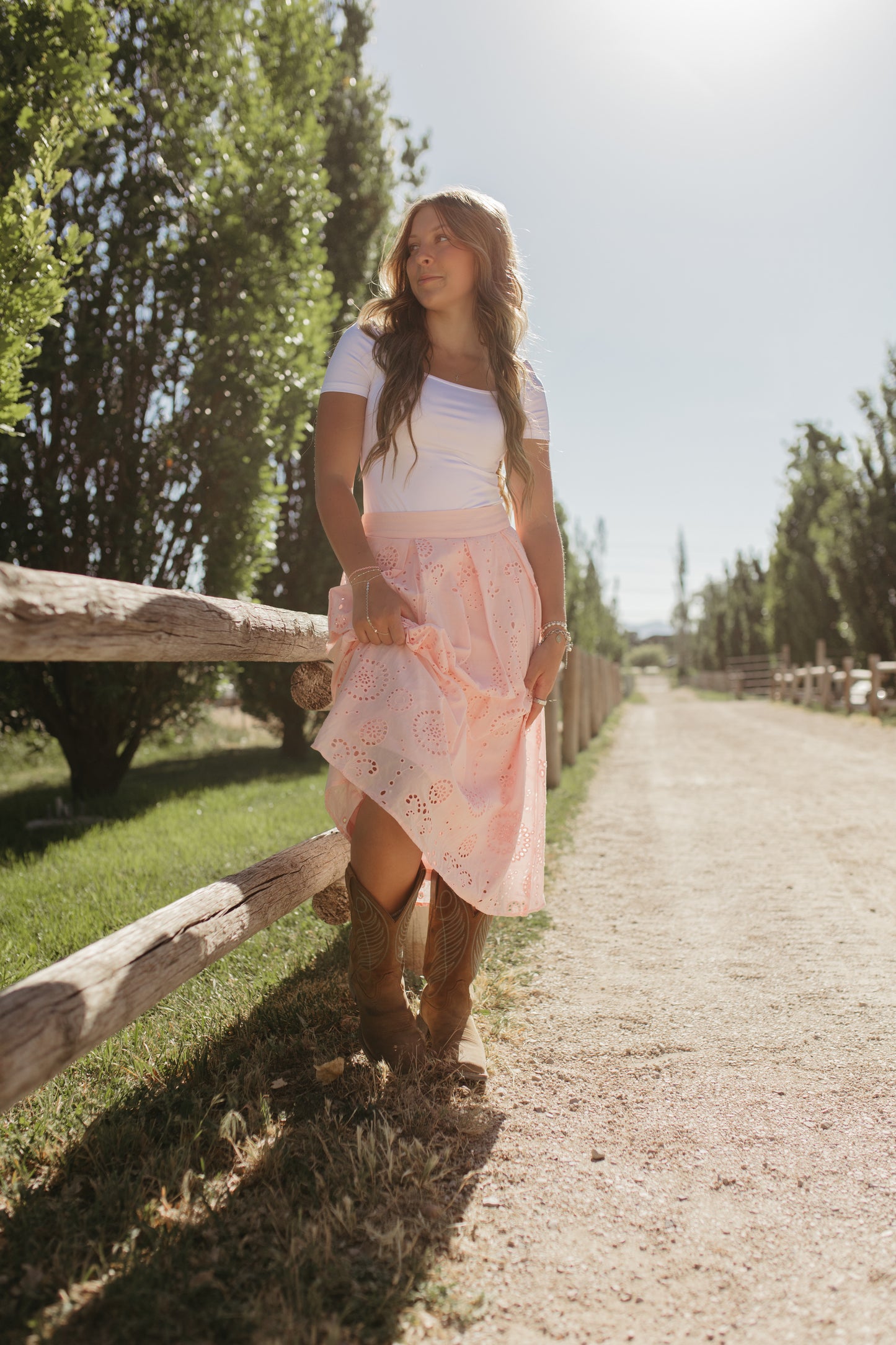 THE SLOANE HIGH-RISE MIDI SKIRT IN SOFT PINK