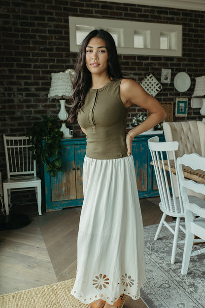 THE ILIA RIBBED HENLEY TANK TOP IN OLIVE