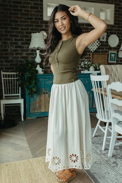 THE ILIA RIBBED HENLEY TANK TOP IN OLIVE