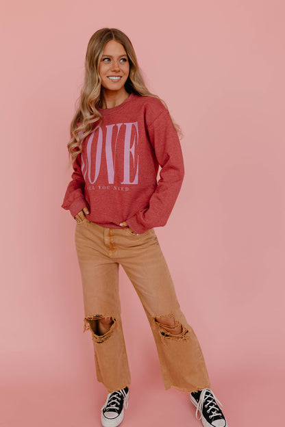 THE LOVE IS ALL YOU NEED PULLOVER IN SCARLET BY PINK DESERT