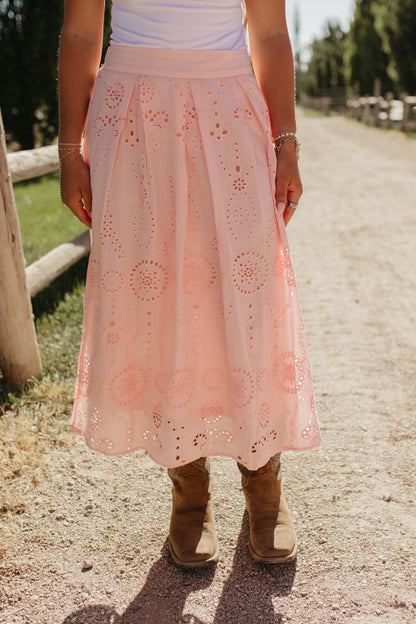 THE SLOANE HIGH-RISE MIDI SKIRT IN SOFT PINK