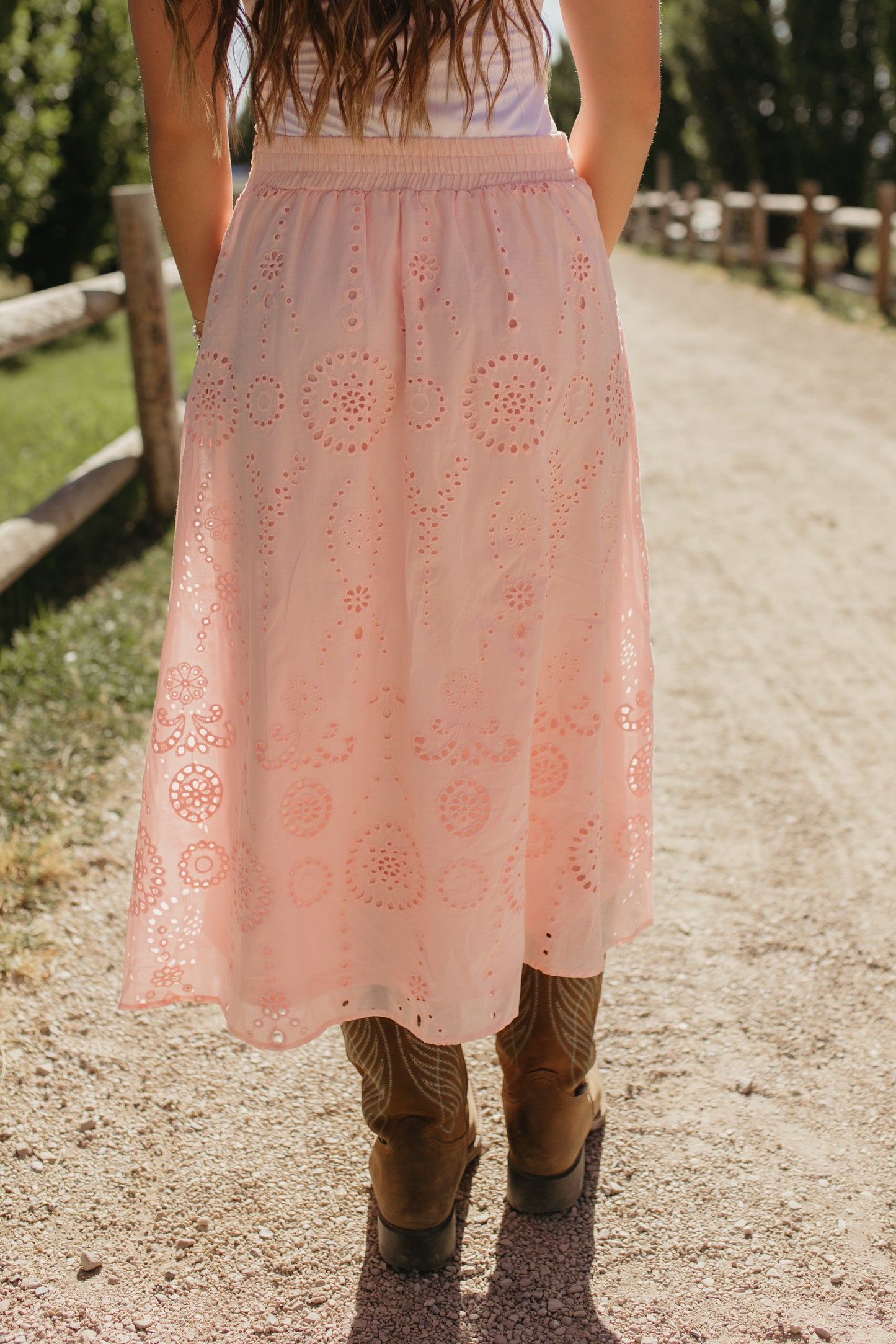 THE SLOANE HIGH-RISE MIDI SKIRT IN SOFT PINK