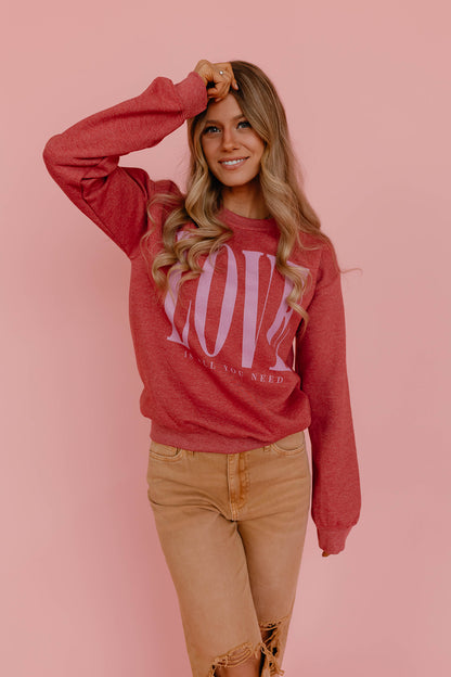 THE LOVE IS ALL YOU NEED PULLOVER IN SCARLET BY PINK DESERT