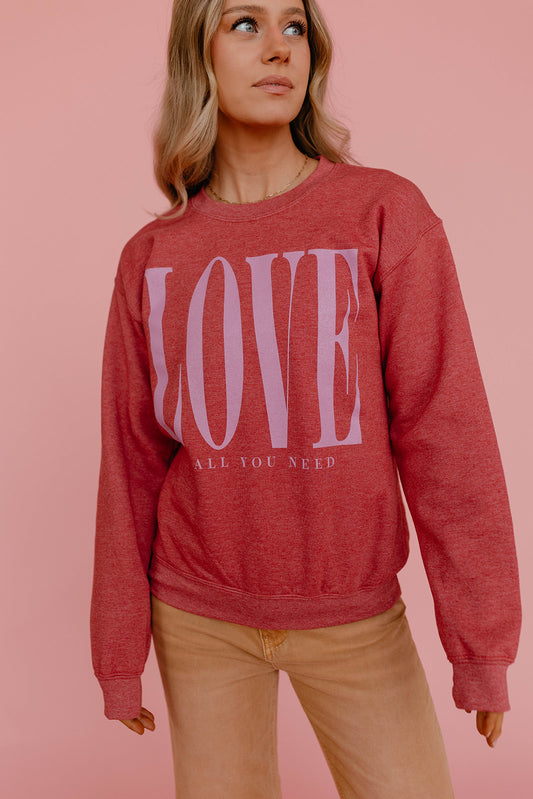 THE LOVE IS ALL YOU NEED PULLOVER IN SCARLET BY PINK DESERT