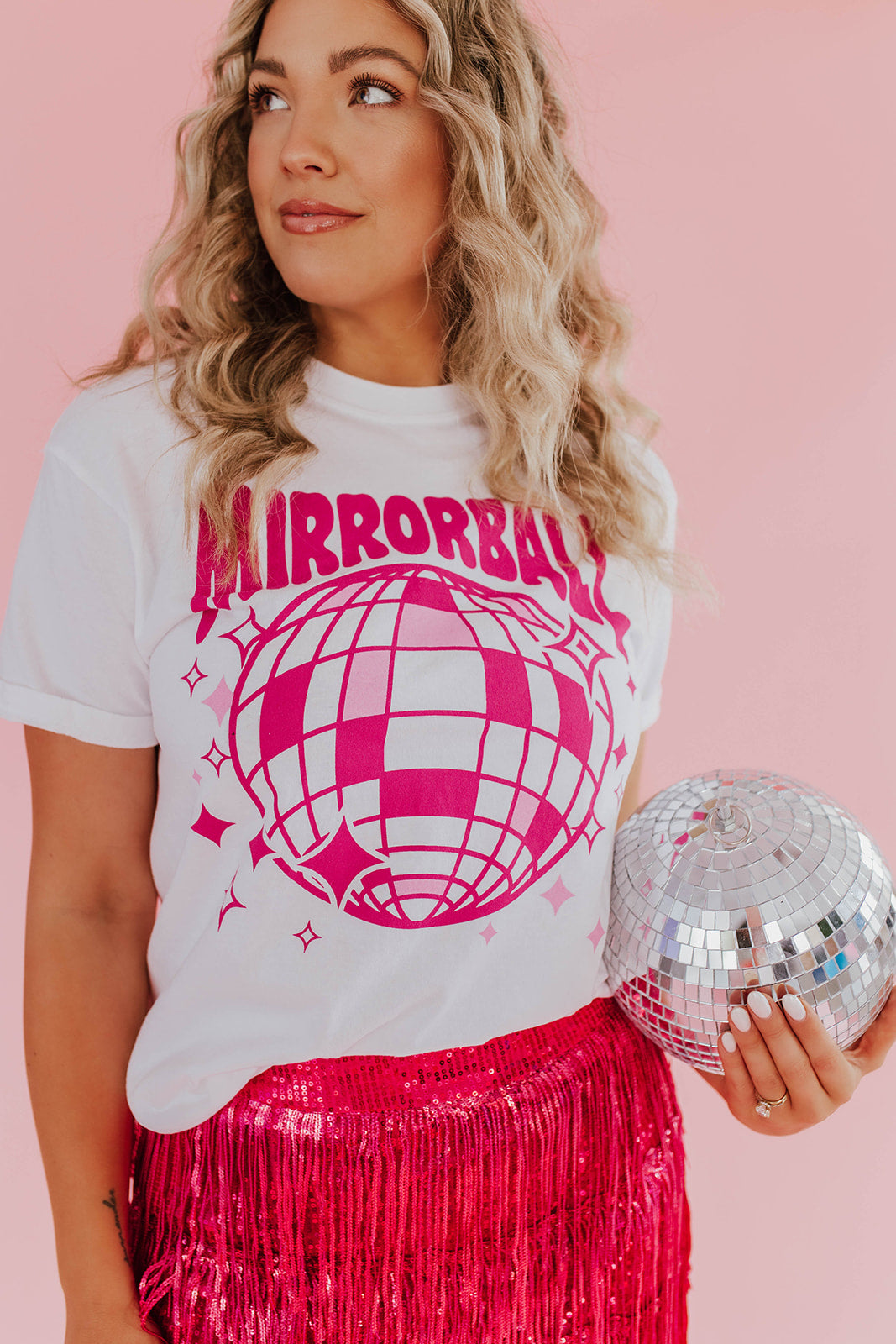 THE MIRRORBALL TEE IN WHITE BY PINK DESERT