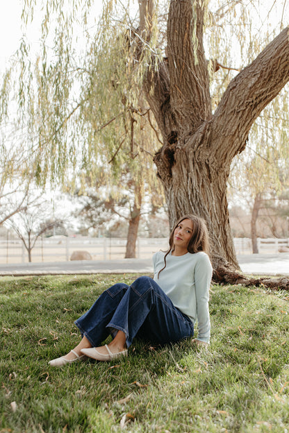 THE ROSALIE SOFT KNIT PULLOVER IN LIGHT BLUE