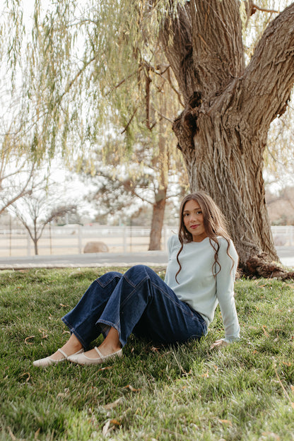 THE ROSALIE SOFT KNIT PULLOVER IN LIGHT BLUE