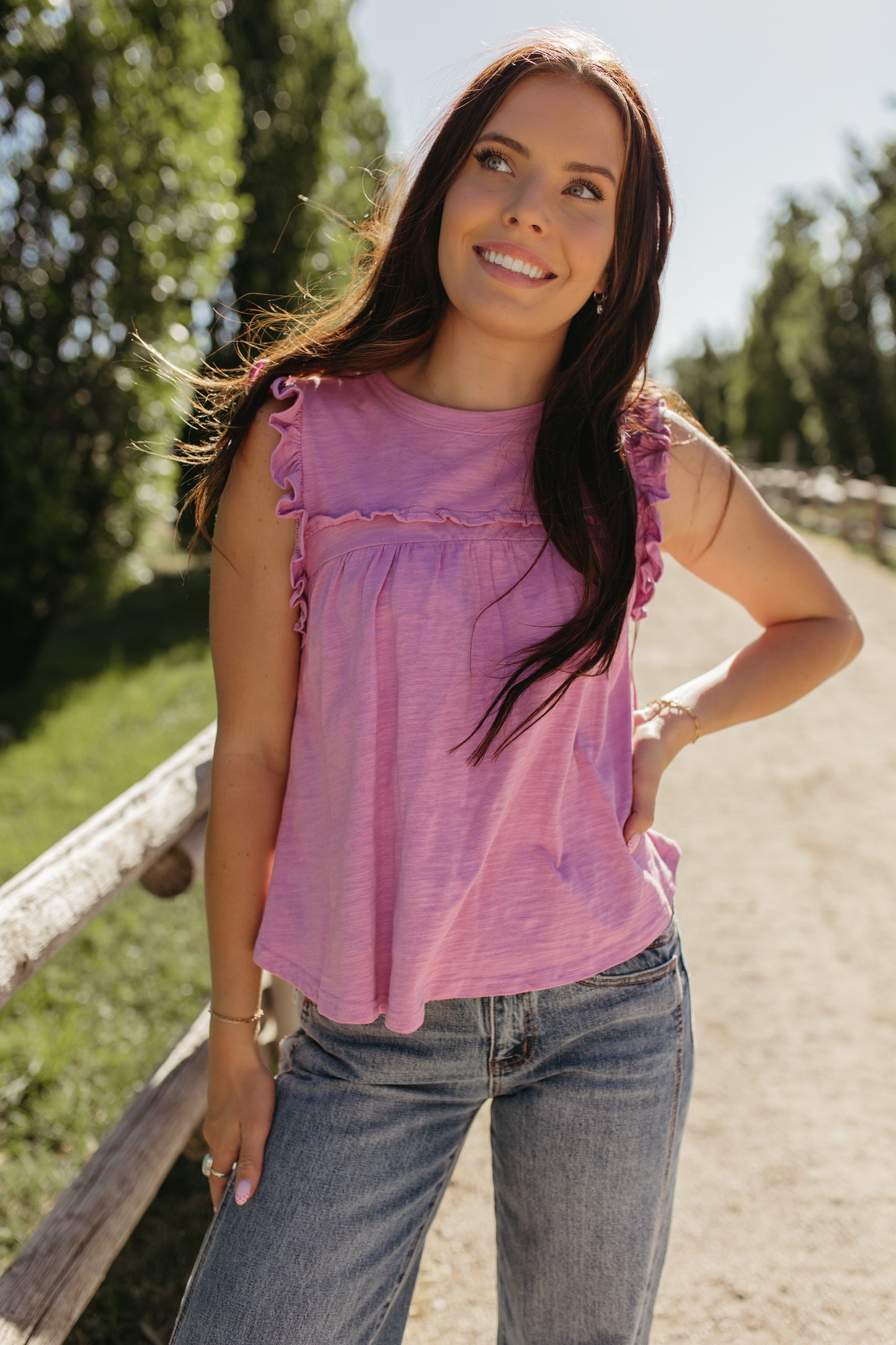 THE SERENA RUFFLE TOP IN LAVENDER