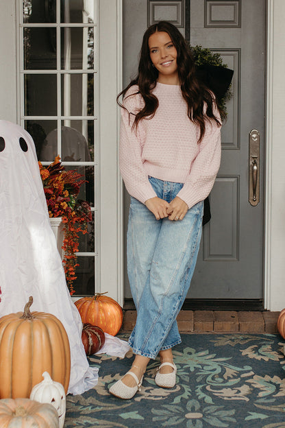 THE FERNANDA SATIN RIBBON SWEATER IN PINK