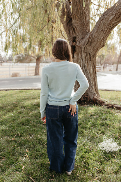 THE ROSALIE SOFT KNIT PULLOVER IN LIGHT BLUE
