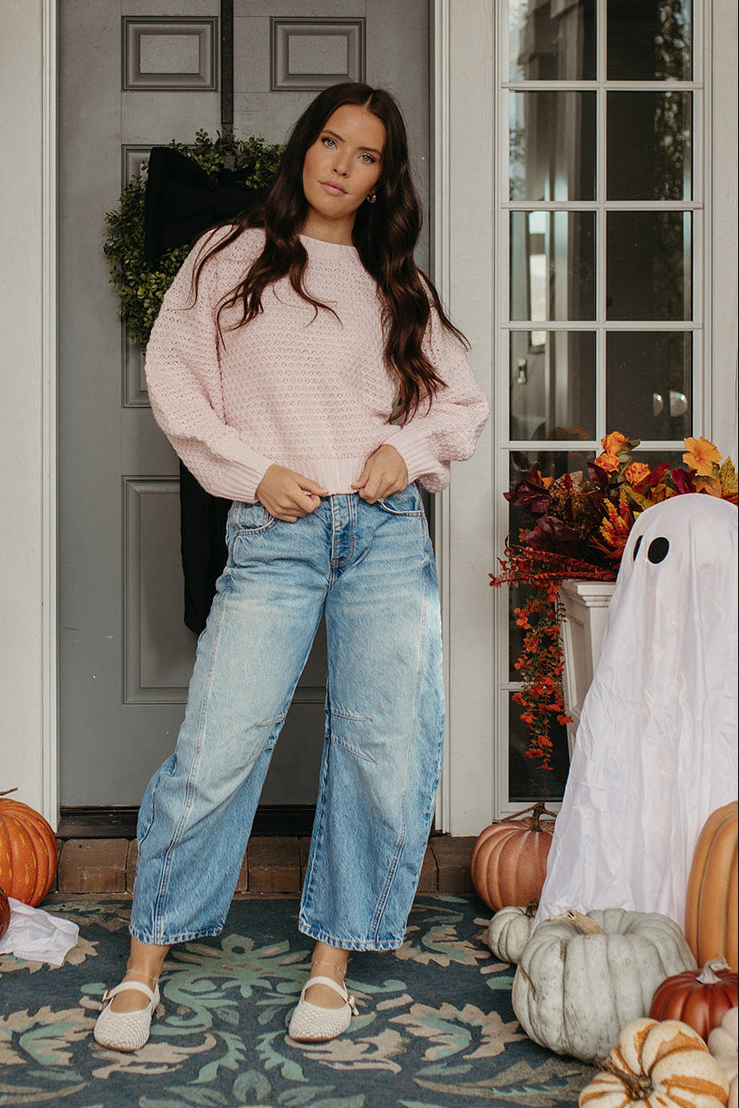 THE FERNANDA SATIN RIBBON SWEATER IN PINK