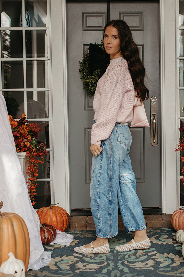 THE FERNANDA SATIN RIBBON SWEATER IN PINK