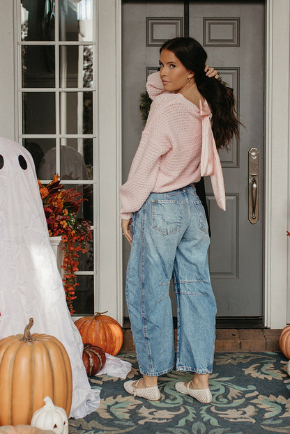 THE FERNANDA SATIN RIBBON SWEATER IN PINK