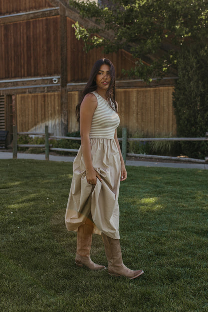 THE LENORA TAN STRIPED DRESS
