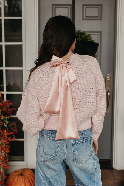 THE FERNANDA SATIN RIBBON SWEATER IN PINK